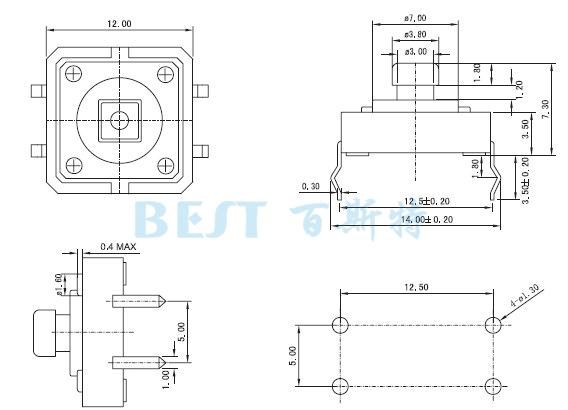 輕觸開關TS-1103C封裝規(guī)格圖紙